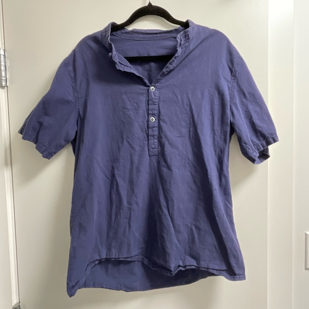 Collarless Short Sleeve Button Down